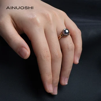 AINUOSHI Karūna Žiedas 9mm Puikus Turas Taičio Southsea Pearl 18K Rose Gold Certified Diamond Moterų Vestuvės Bauda Žiedas