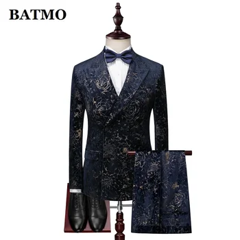 BATMO 2019 naują atvykimo spausdinti gėlės atsitiktinis tinka vyrams,vyriškos vestuvinės suknelės,švarkai+kelnės+liemenė,XZ312