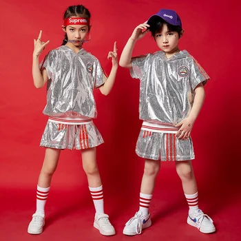 Vaikų hip-hop ' o kostiumas berniukų hip-hop vasaros vaikų flash kailis mergaičių džiazo šokių drabužių mados šou tendencija