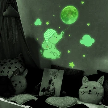 Baby Dramblys Mėnulio Šviesos Siena Lipdukas, Skirtas Kūdikių, Vaikų Kambario, Miegamojo Namų Dekoravimo Lipdukai Švyti Tamsoje Kartu Lipdukas