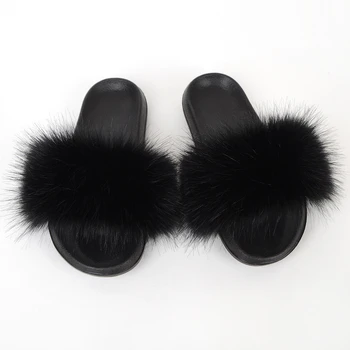 2020 Fxfurs Karšto Stiliaus Sandalai Lady Plaukų Imitacija Fox Plaukų Šlepetės Butas Kojų Pagalvėlės Pliušinis Kailis Vasarą Butas (≤1cm) EVA Kieto Pagrindinių
