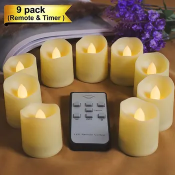Pakuotėje 9 Flameless Votive Žvakės Su Nuotoliniu valdymu,Bangos Formos Plastiko LED Tealights,Baterija Netikrą Žvakės Su Laikmačiu