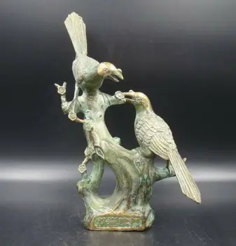 Kinijos Senas Paauksuota Bronza Deco Art Rankų Darbo Drožyba Dvigubai Šarka Statula
