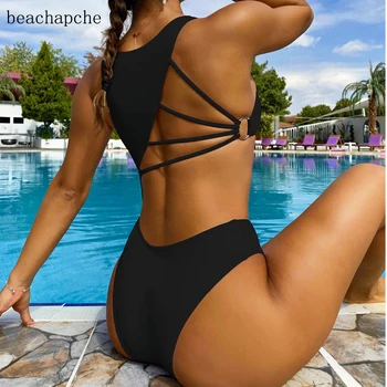 Beachapche Mados Tuščiaviduriai Iš Bodysuits 2023 Vasaros Moterims Seksualus Backless Bodycon vientisas Kostiumas Ponios Sexy Juoda Bodysuits