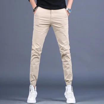 Chaki 2023 Naują Atsitiktinis Vyrų Gryna Spalva Medvilnės Kelnės Korėjos Stiliaus Streetwear Pieštuku Kelnės