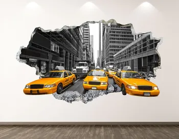 Yellow Cab, Taksi Sienos Lipdukas - New York City 3D Sutriuškino Sienos Menas, Lipdukas Vaikai Kambario Dekoro Vinilo Namų Plakatas Užsakymą Dovana KD179