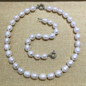 karoliai, apyrankės rinkinys klasikinis Varžto sriegio pusiau baroko stely Cilindrų ištęsti ryžių formos, baltos spalvos natūralių gėlavandenių perlų