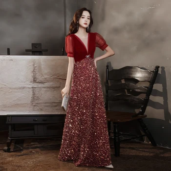 Vyno Raudona China Oficialią Suknelės Ilgas Elegantiškas V-Kaklo, Grindys-Legnth-Line Moterų Vakare Chalatai Už Dalyvavimą