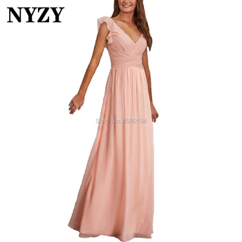 NYZY M302 Elegantiškas V Kaklo Perlų, Rausvos Klostes Šifono Motina Nuotakos Suknelės, Vestuvės Dress Ilgai Oficialų Vakare Gown