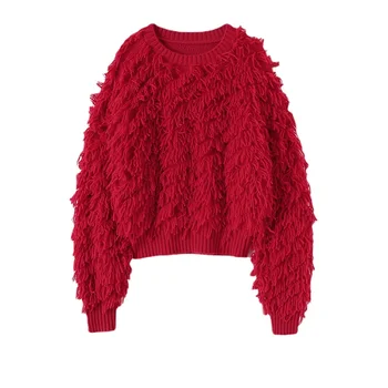 Raudonas Megztinis Dizaino Mados Džemperis Moterims, Žiemą Šiltas, Prabangus 100% Kašmyras Storas Šiltas Viršūnes KUTAS Gatvės