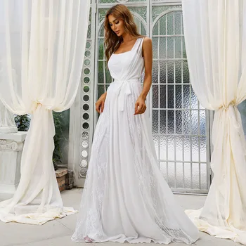 Ilgos, Baltos, Elegantiškas Suknelės Moterims Vestuves Nėrinių Diržas Grindų ilgis Vakarą Rankovių Vestido Bridemaid Suknelės 2022