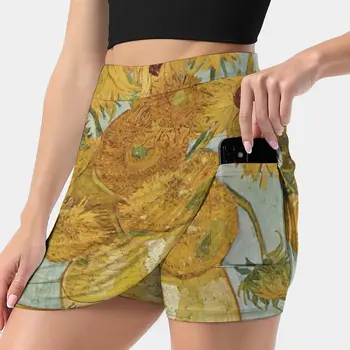 Saulėgrąžos Van Gogh Moterų sijonas Y2K Vasaros Drabužių 2022 Kpop Stiliaus Kelnių Sijonas Su Kišenėje Saulėgrąžos Van Gogho Saulėgrąžos