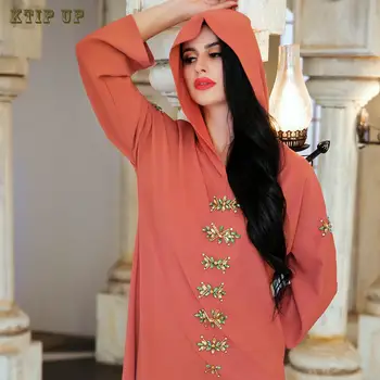 Ramadanas Islamo Saulėlydžio Raudona Rankų darbo Gręžimo Gobtuvu Skraiste Musulmonų Mados Artimųjų Rytų Dubajus Pietryčių Azijos Moterų Suknelė Jilbab Abaja