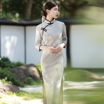 Moterų Kinijos Tradicinės Rytų Vintage Suknelė Seksualus Qipao Siuvinėjimo Cheongsam Modernaus Stiliaus Rudenį Žiemos Drabužių Paauglės Mergaitės