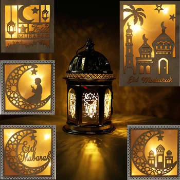 Ramadanas, Medinis Nuotraukų Rėmelis Žibinto EID Mubarakas Palydovai Ir Žvaigždės, Medinės Led Pakabukas Islamo Musulmonų Šalis Dekoracija Namuose EID Dovana