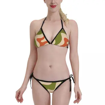 Nauja Seksuali Bikini Skystis, Sūkurinė Retro Anotacija Vidurio Mod Spalvų Maudymosi Moterų Push Up Maudymosi Kostiumą Vasaros Paplūdimio Drabužiai XXL