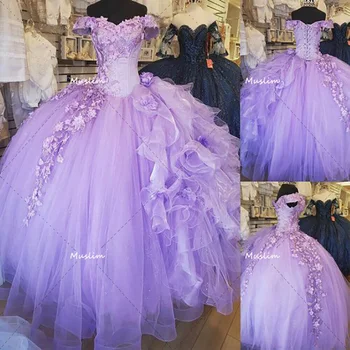Naujas Atvykimo Quinceanera Suknelės Levandų 2022 Princesė Kamuolys Suknelė Gėlių Saldus 15 Suknelė Nėrinių Prom Chalatai Vestidos De 15 Años