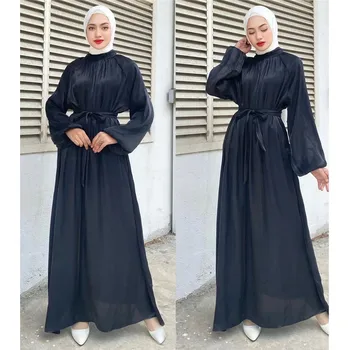 Musulmonų Suknelė Dubajaus Mados Sluoksniuotos Rankovėmis Minkšti, Blizga Abaja Dubajus Turkijos Musulmonų Islamo Skraiste Vientisos Spalvos Vestidos Vakare Šalis Suknelė