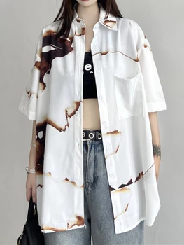 Harajuku Stilius Street Moteris Atsitiktinis Ilgai Marškinėliai korėjos Vasaros Kolegijos Goth Girl BF Stiliaus Kaklaraištis Dažų Atspausdinta Marškinėliai Y2K Moterų Topai