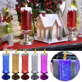 LED Kalėdinės Žvakės, USB Įkrovimo Spalva Keičiasi Vandeniui Sukasi Blizgučiai Flameless Žvakės, už Kalėdos Šalies Namų Decora
