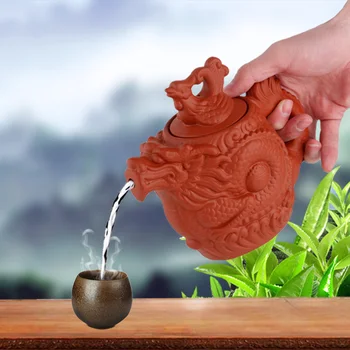 Autentiškas Yixing Arbatinukas drakonas ir feniksas arbatos puodą Didelių pajėgumų raudonos molio arbatos rinkinys virdulys kung fu arbatinukas