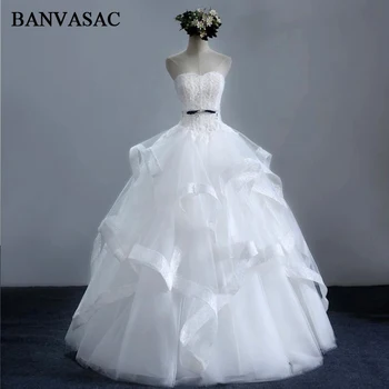 BANVASAC 2017 Naujas Elegantiškas Siuvinėjimo Stebėjimo Vestuvių Suknelės Rankovių Satino Nėriniais Nuotakos Kamuolys Chalatai