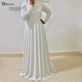 Dramblio kaulo ilgomis Rankovėmis Musulmonų Vestuvių Suknelės Appliques Lace A-Line Hijab Vestuvinės Suknelės už Nuotaka Šifono Chalatas De Soirée De Mariage