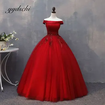 2022 Raudona Elegantiškas Nuo Peties Valtis Kaklo Prom Dresses Tiulio Appliques Blizgančiais Moterų Oficialią Šalies Suknelė Quinceanera Suknelės