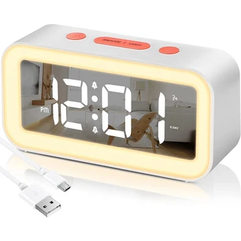 Skaitmeninis Laikrodis-Žadintuvas, Reguliuojamas Ryškumas Veidrodis Elektroninis LED Laikrodis,12/24 val Snooz žadintuvai, Miegamieji