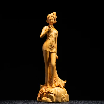 Klasikinės Grožio Skulptūra Kinų Stiliaus Cheongsam Grožio Papuošalai Boxwood Drožyba Namų Apdailos Iš Medžio Masyvo Kambarį