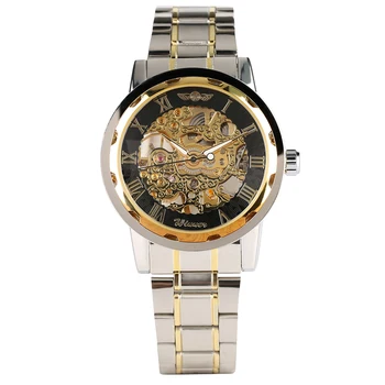 Vyriški Laisvalaikio Vertus-Vėjo Mechaninė Laikrodžius Romos Dial Stilingas Skeleton laikrodis Su Nerūdijančio Plieno Atveju Watchband