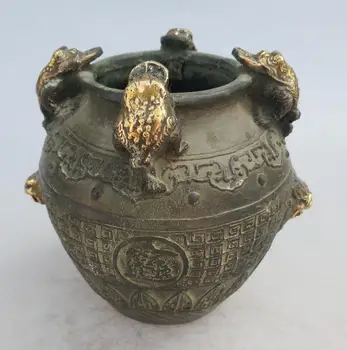 Surinkimo kinijos Rankų darbo senų Paauksuota bronza, auksas, rupūžė ąsotis, Namų Puošybai antikvariniai Jar