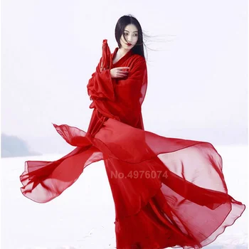 2022 Naujausias Tradicinės Kinų Hanfu Suknelė Moterims Tvirtą Raudona Plius Dydis Šifono Liaudies Šokių Kostiumai Moterų Derliaus Tango Kostiumas