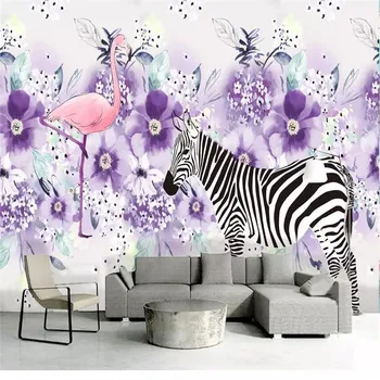 Šiaurės tapetai šviežių ranka-dažytos zebra juda violetinė gėlė augalų apdailos dažymo aukštos kokybės atspari vandeniui medžiaga