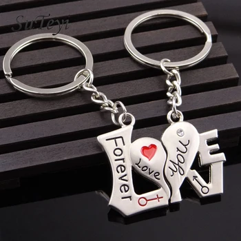 1 Pora Romantiškos Meilės Širdis Pora Keychains paketų prižiūrėtojų raktinę Myliu Tave Amžinai Maišo Automobilių Key Chain Valentino Diena Dovana