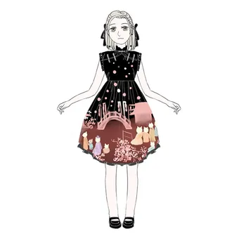 Preppy stilius studentų Hanfu retro saldus lolita aukšto juosmens mielas spausdinimo viktorijos dirželis suknelė kawaii girl gothic lolita cos loli
