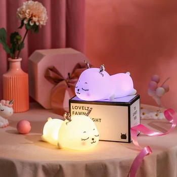 Elnias Gelsvai Lempos Mielas Gyvūnų 3D LED Įkraunamas USB Baterija Naktį Žibintai Minkštas Silikoninis Žaislas, Miegamojo, Stalo, Stalo Dekoracija Namuose