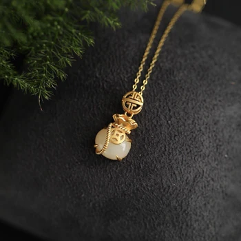 Unikalaus Dizaino, Natūralios Hetian Jade Mažas Pakabukas Senovės Aukso Amatų Ponios Karoliai Vintage Stiliaus Kinijos Sidabro Papuošalai