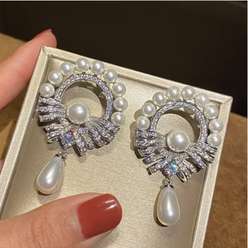 Moterų Perlų pakabukas hoopas apvalus auskarai moterų cirkonis stud baroko retro auskarai