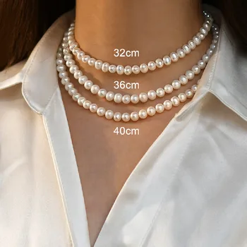 6-7mm Natūralių Gėlavandenių Perlų Vėrinį Sriegis Augimo Modelis 925 Sidabro Paprasta Clavicle Grandinės Moteris